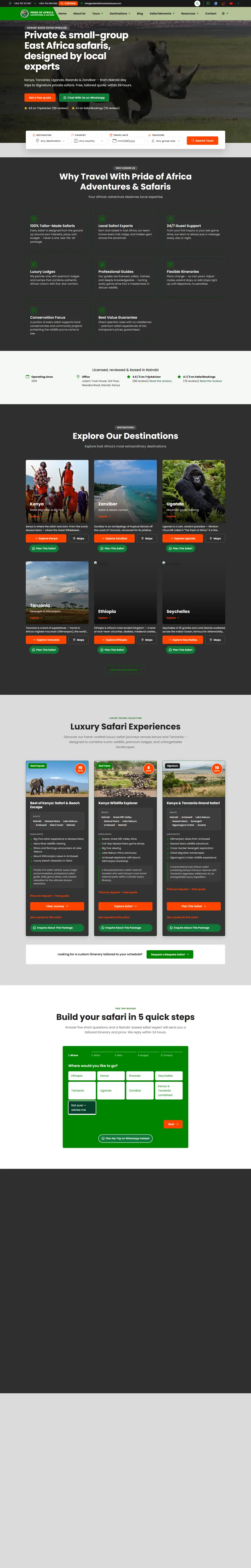 Desktop homepage of Pride of Africa Adventures & Safaris