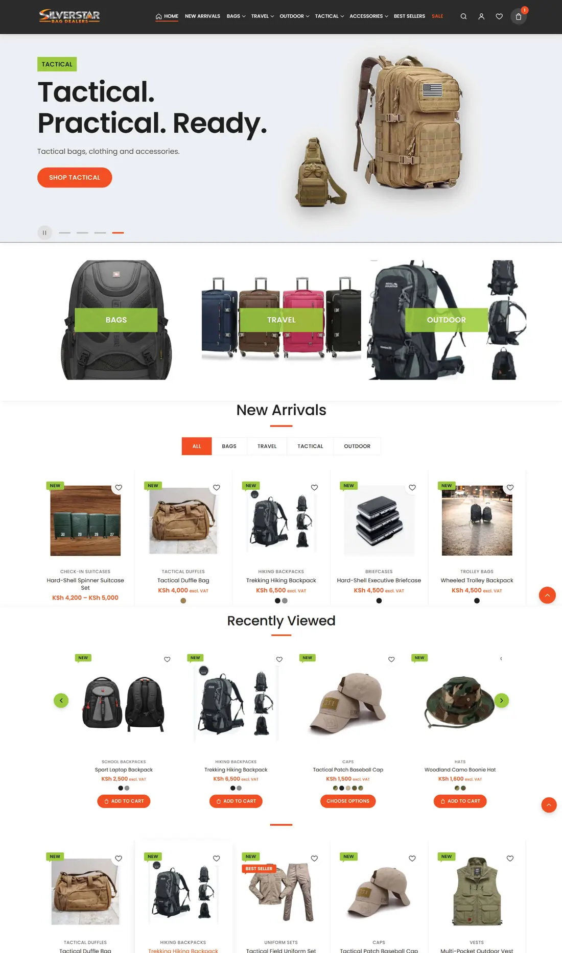 Homepage of the Silverstar Bag Dealers online store, built by Creative Bay
