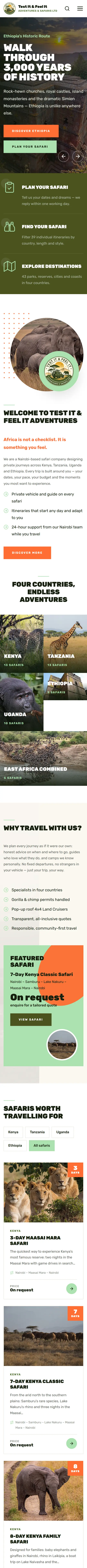 Mobile homepage of Test It & Feel It Adventures & Safaris