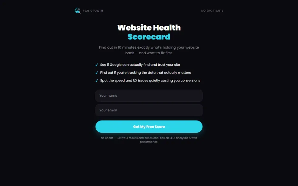 Website Health Scorecard start screen